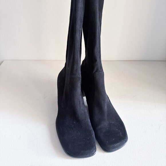 Vintage Franco Sarto Black Sock Pull on Square Toe Boot Heels 8M - Picture 3 of 15